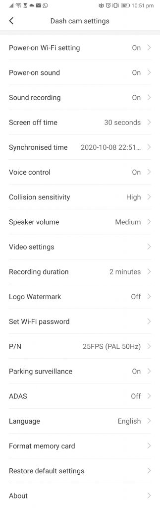 70Mai dashcam settings can be modified through your mobile phone